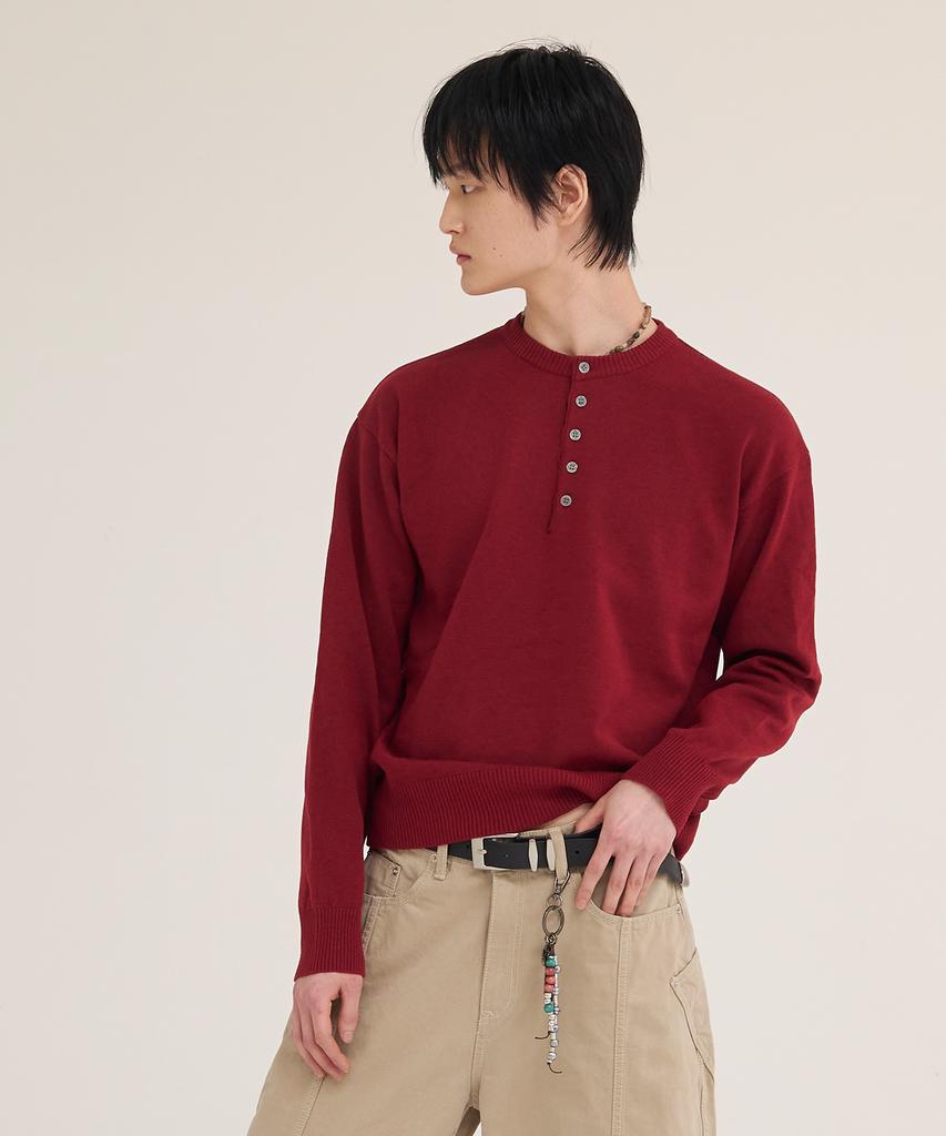Akesi Andy Soft Henley Neck Knit_Wine