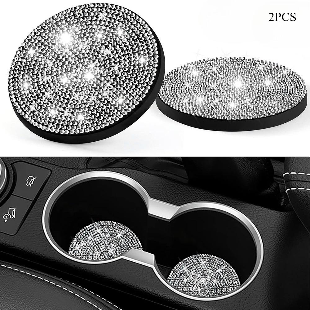 2Pcs Multifunctional Car Diamond Coaster Water Cup Slot Non-Slip Mat Silica Pad Cup Holder Mat Interior Decoration Accessories