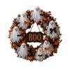 Artificial Fabric Wreath Halloween Boo Ghost Wreath, Spooky Door Hanging Decoration with Pumpkins Decorative Fall And Spider Webs for Front