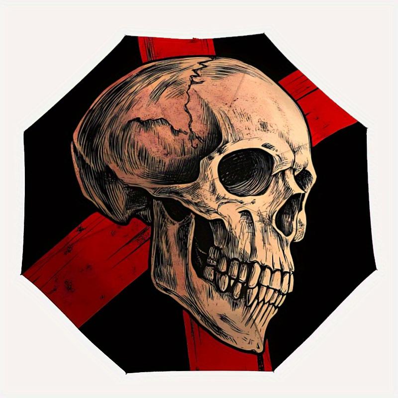 1pc Skull Illustration Automatic Open/close Folding Umbrella, Compact Portable Travel Umbrella, Durable Construction yy250809151