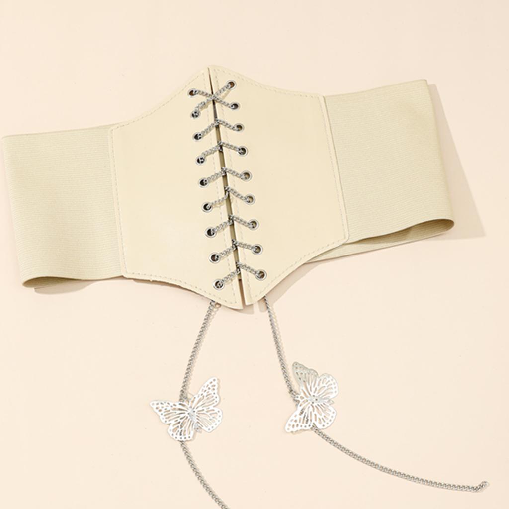 Women's Stretch Corset Waistband Butterfly Chain Wide Waistband Elastic Hip Hop Belt