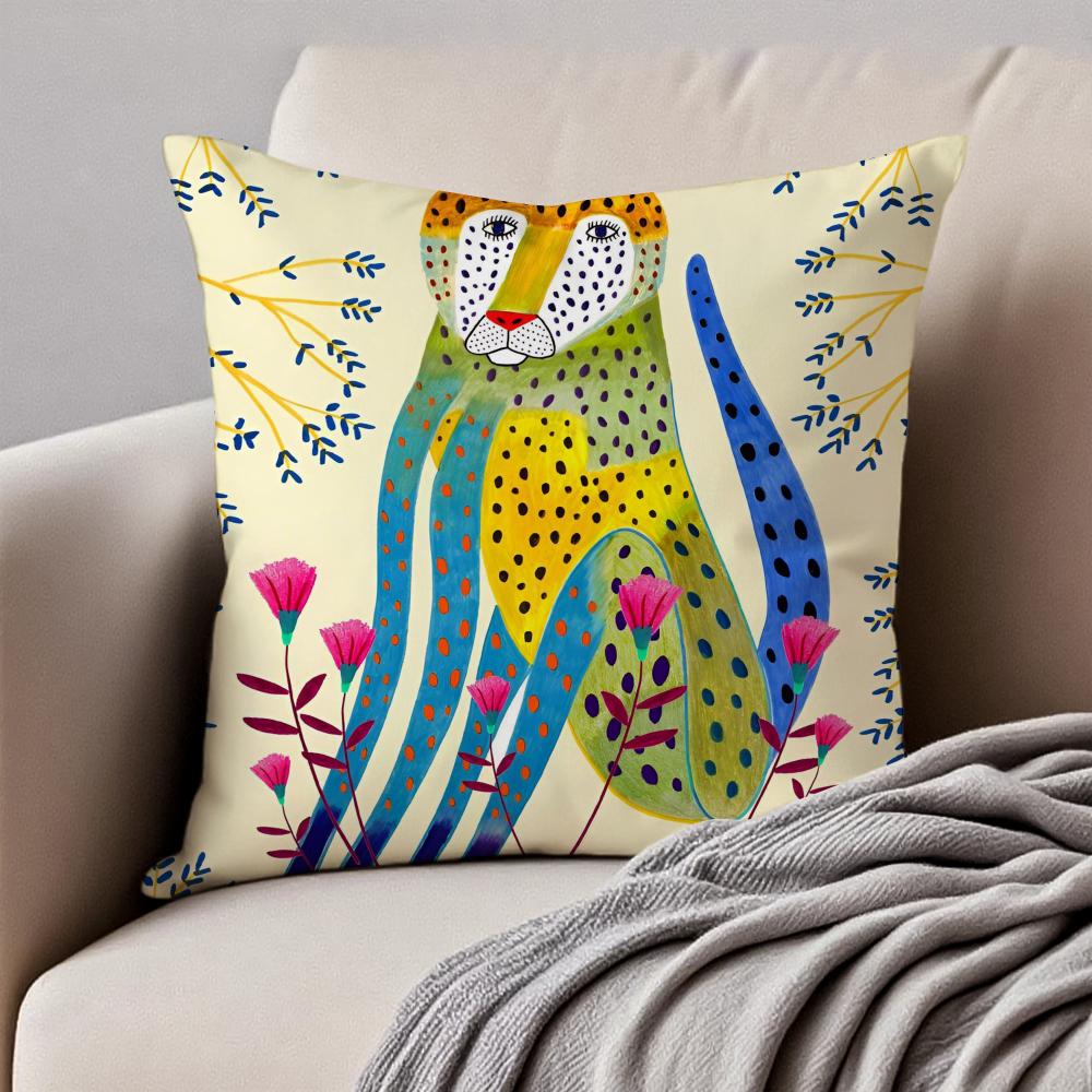 Geometric Animal Leopard Abstract Pattern Art Cushion Cover Pillowcase Antidustmite Invisible Zipper Short Plush Sofa Cushion