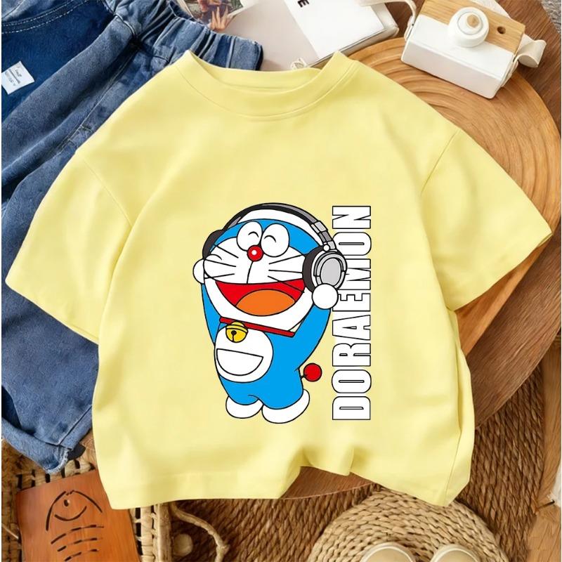 2026 Summer Boys and Girls Round Neck T-Shirt Cute Cartoon Doraemon Fashion