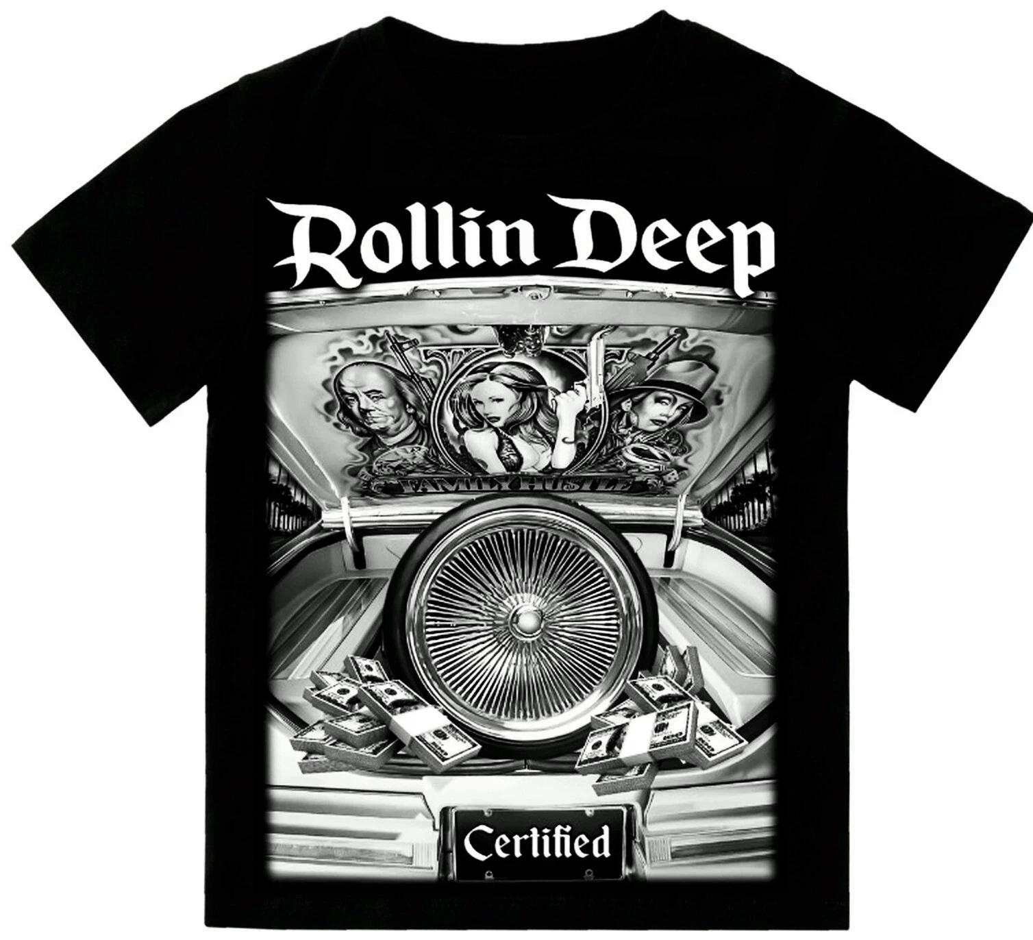 Rollin Deep Low Rider Chicano Art T-Shirt Print On Shaka Wear Heavyweight Tee L