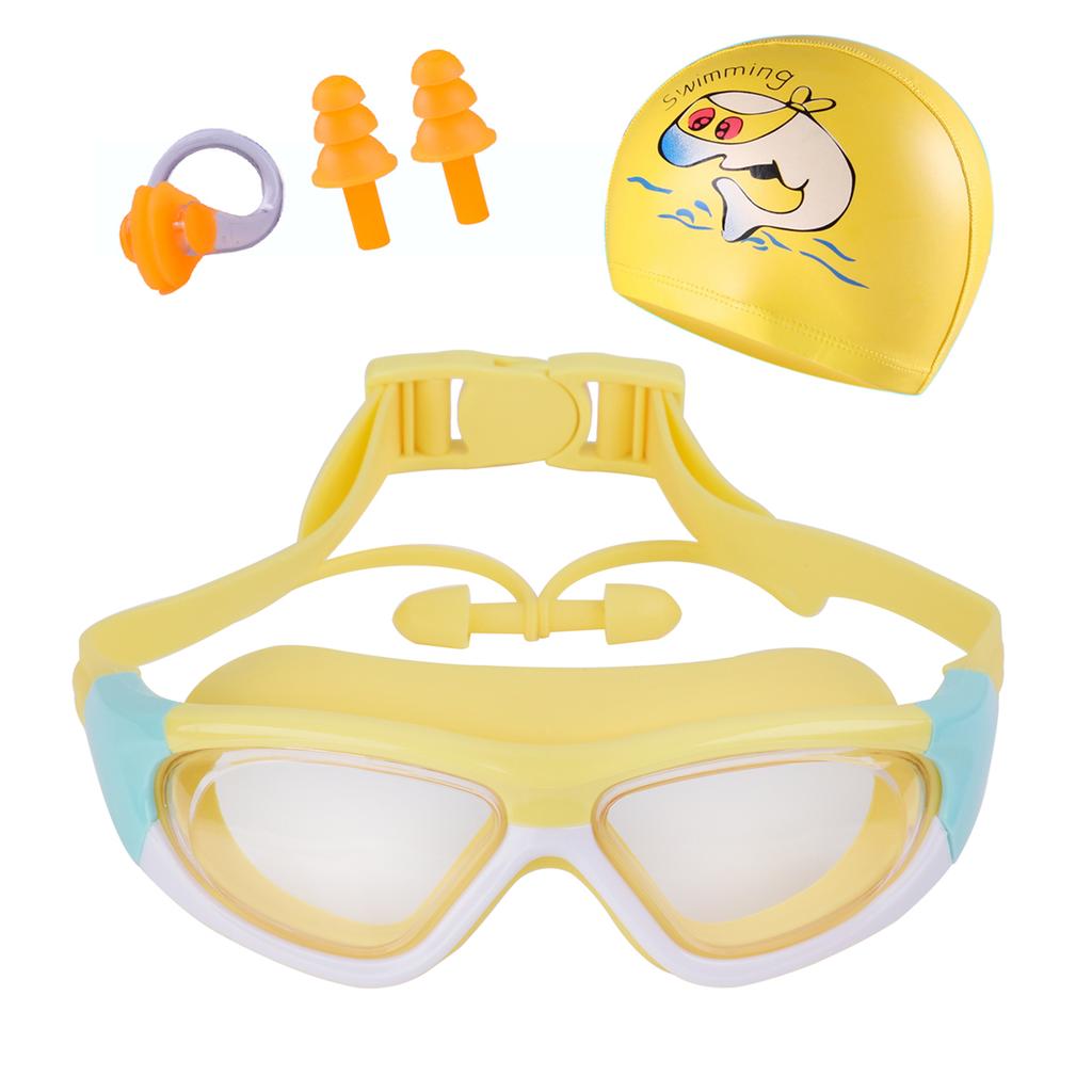 Children's Swimming Goggles Boys and Girls Swimming Goggles Large Frame Goggles One-piece Earplugs Nose Clip Swimming