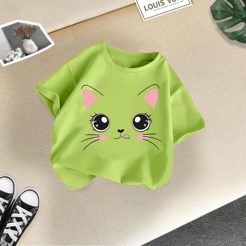 Children's Casual Short-sleeved T-shirt - Summer Girls' Cute Cat T-shirt