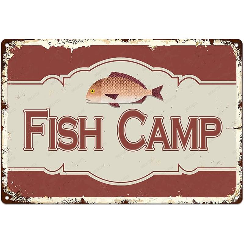 Funny Fishing Signs Life Is Better At The Lake Vintage Metal Fish Painting Art Printing Poster Wall Decor for Home Kitchen Bar Cafe Pub 12x8 Inch