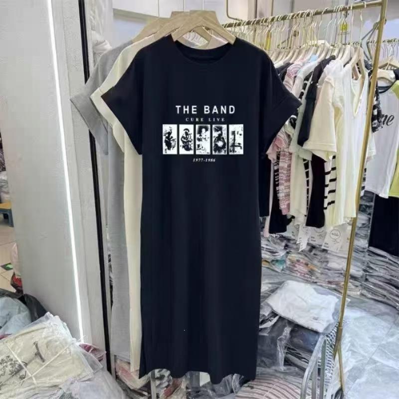 

Feifei Sleeve Dress, Fashion Short-Sleeved T-shirt, Long Dress, Loose Fit Dress 4XL чорний