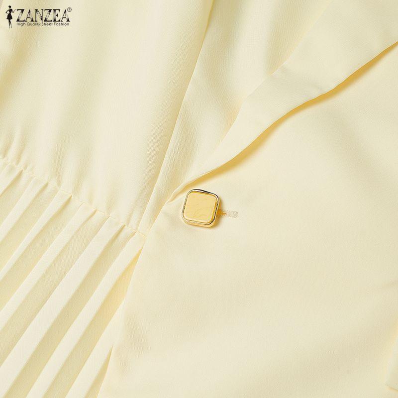 ZANZEA Women Turn Down Collar 3/4 Sleeve Loose Casual Long Dress