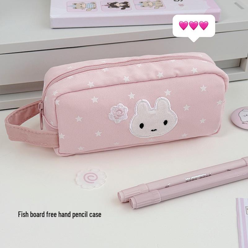 Xiaohongshu Pink Star Rabbit Pencil Case - Stylish, Spacious Handheld Stationery Bag for Students
