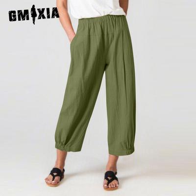 Women's Fashion Casual Solid Color Print High Waist Pants & Capris