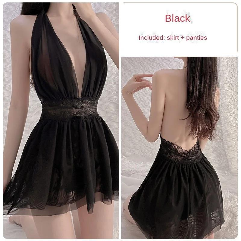 Sexy Backless Transparent Tulle Nightdress Halter Neck Mesh Underwear Nighty for Ladies Sleepwear Fairy Women Lingerie Nightwear