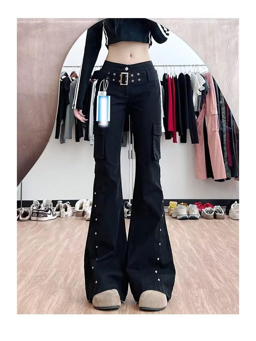 

Women s Black Rivet Micro-Flare Slim Fit High Street Casual Jeans S чёрный