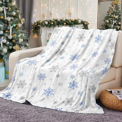 Christmas Snowflake Print Flannel Blanket, Comfortable For Family Travel, Warm Holiday Gift For Office Decoration