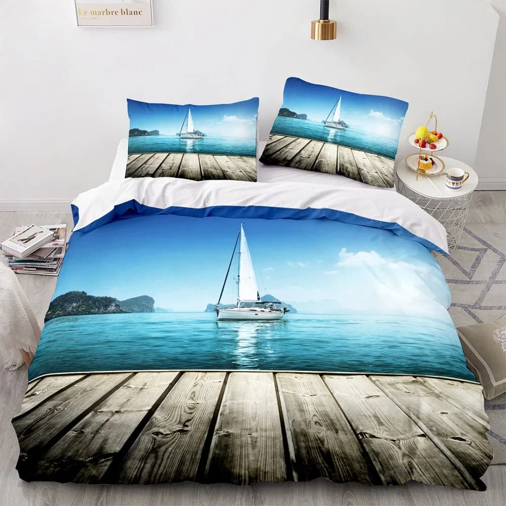 

Sailing Ship Ocean Wave Nautical Soft Duvet Cover for Children Kids Young Boys Carton Pirate Ship Red Blue Child Tens for Bedrom Decoration Warm 100*200cm Single