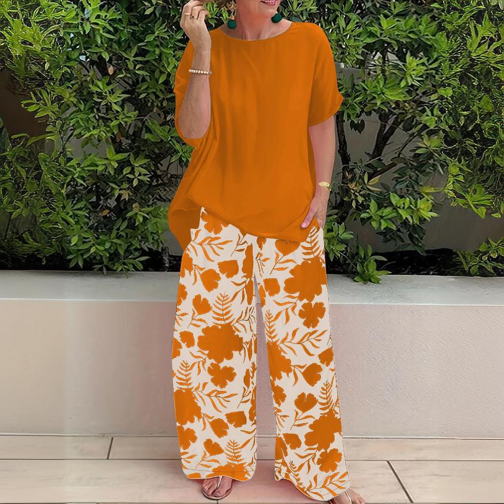 Completo Casual da Vacanza da Donna Due Pezzi Top Estivi Morbidi e Confortevoli Larghi Pantaloni Stampati Completo Casual Due Pezzi