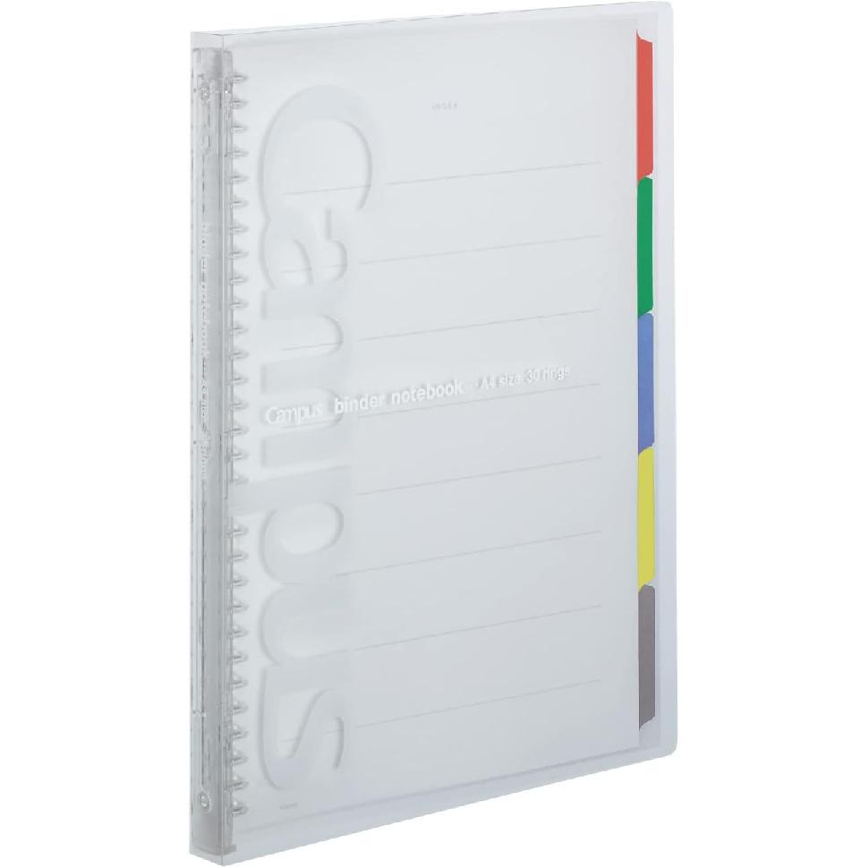 Kokuyo Campus Slide Binder with 5 Tab Dividers, Slim Type, A4, 30 Holes, Up to 65 Sheets, Transparent, Japan Import (RU-P173NT)