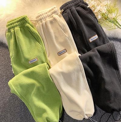 Calças Esportivas Casuais Lã Grossa Quente Calças de Moletom Largas Joggers