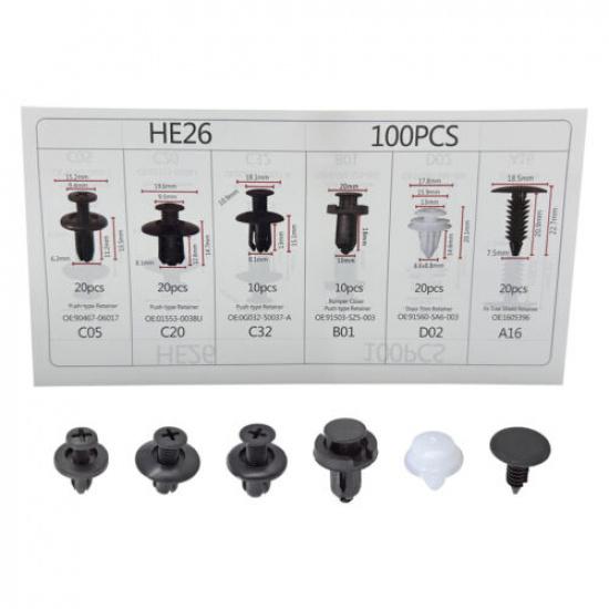 100Pcs Car Body Plastic Trim Retainer Fastener Clip Push Pin Fender W/Tools Kit