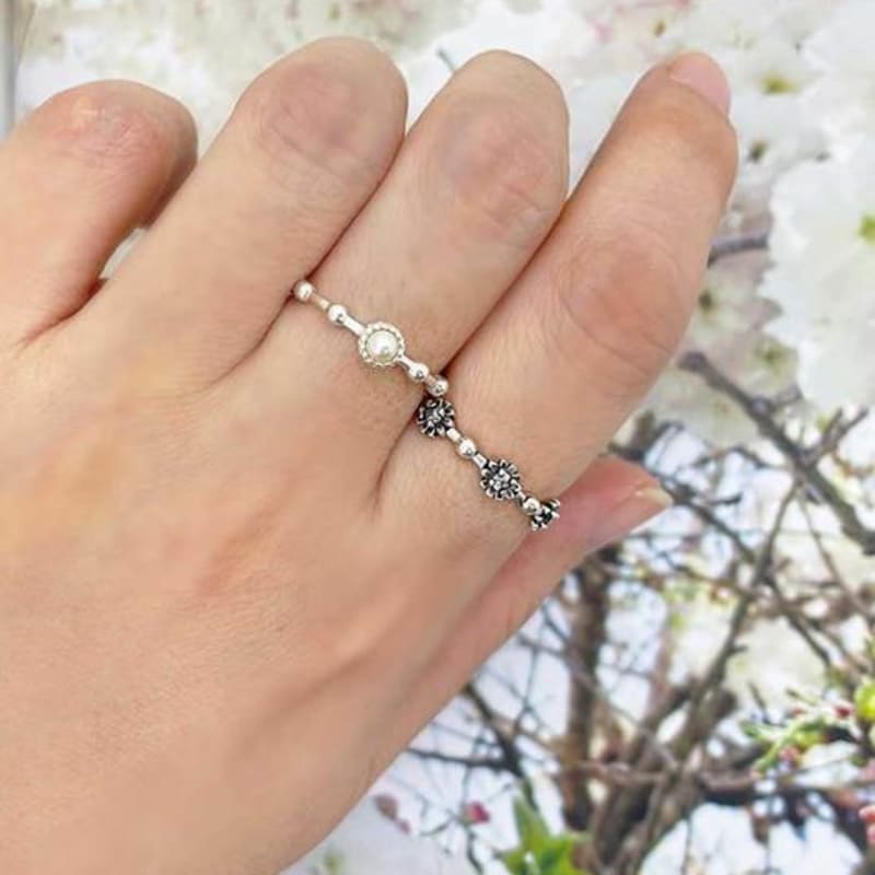 Ollia Daisy Cubic Daily Layered 925 Silver Ring
