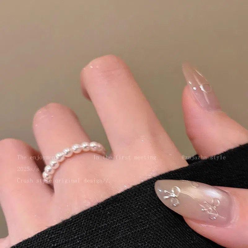 

2pcs/set Silver Color Rings Double Hollowed-Out Imitation Pearl Adjustable Ring Women Fashion Light Luxury Party Jewelry resizable