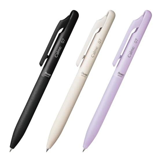 Pentel Calme Oil-Based Ballpoint Pen, 0.7mm, Black, Beige, Purple, BXA107ST5AMZ, Quiet Design, Set of 3