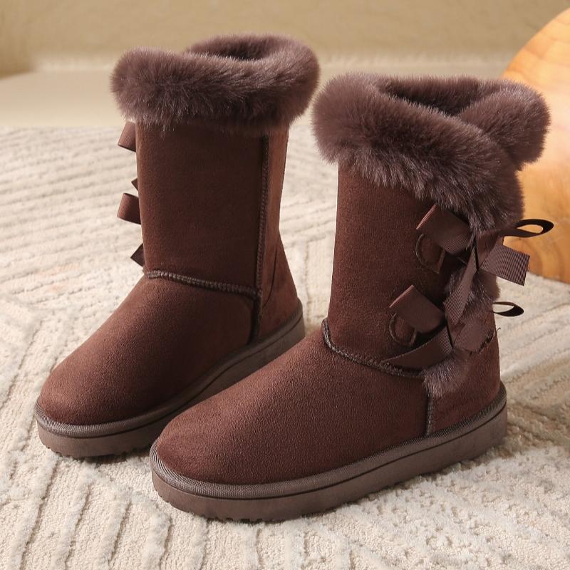 Fashion Hot Sale Shoes for Women Slip On Women' Boots Winter Round Toe Solid Flock Plush Warm Comfortable Low-heeled Mid Calf Snow Boots