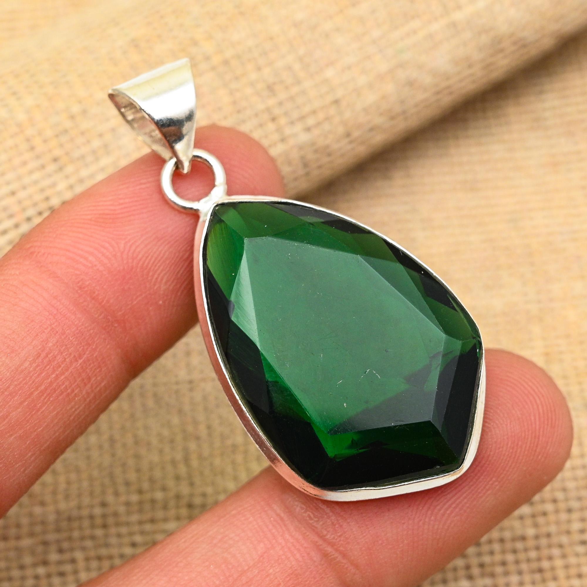 

Хром-диопсидовый драгоценный камень ручной работы из стерлингового серебра 925 пробы, ювелирный кулон для женщин