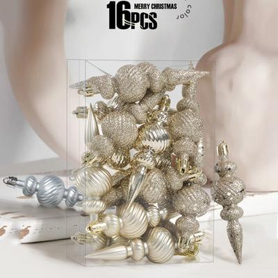 16Pcs 16Pcs/Box Christmas Hanging Balls Special Shaped with Hanging Rope Christmas Tree Ornaments Multi-functional Gold Powder