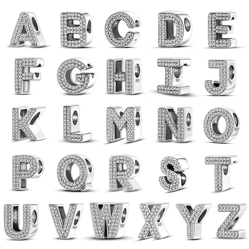 Charms Copper 26 Full Of Zircon Alphabet Letters Charms Bead Fit Original Bracelets Fine Diy Birthday Jewelry Gift