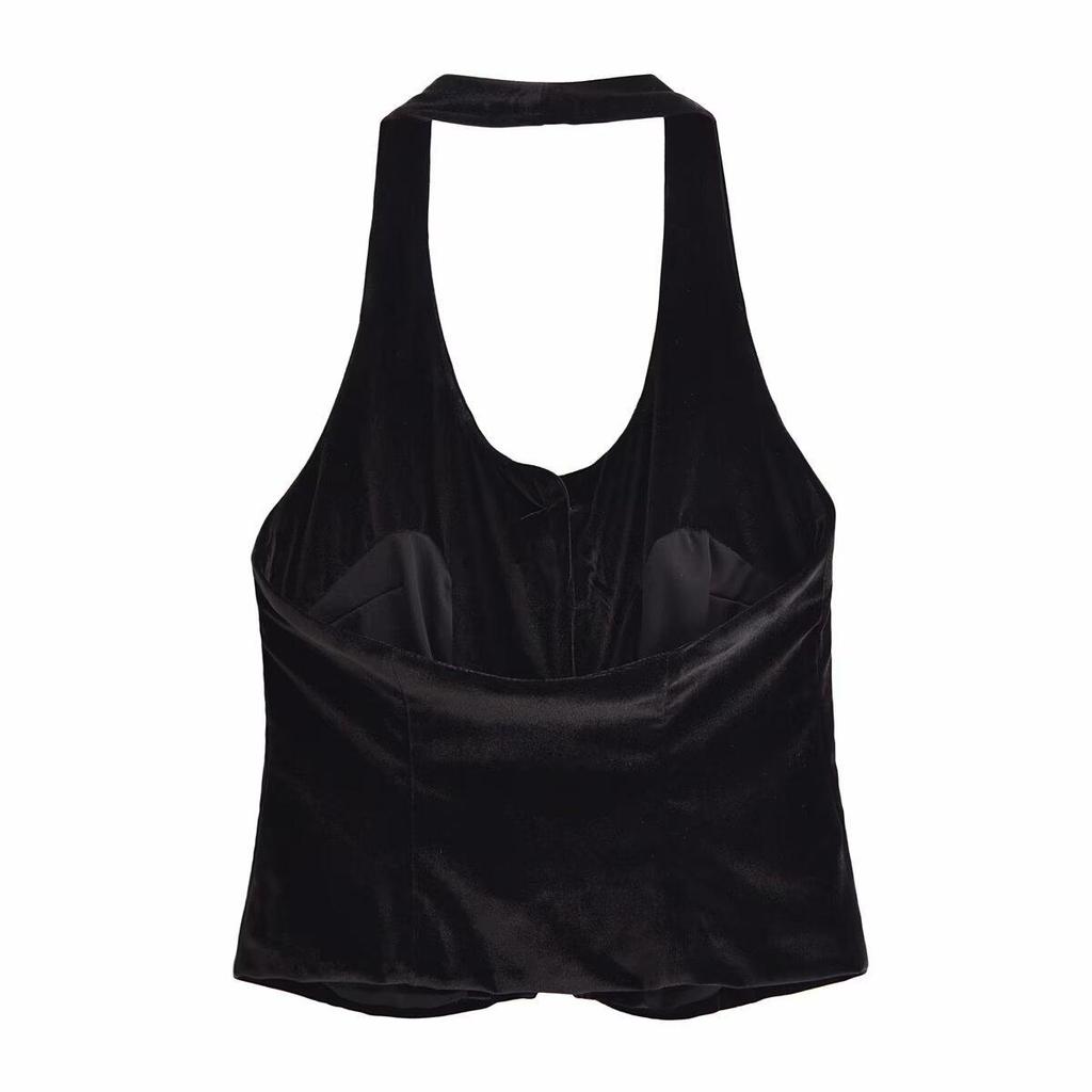 2024 Winter Women's Fashion Velvet Vest with Gem Buttons