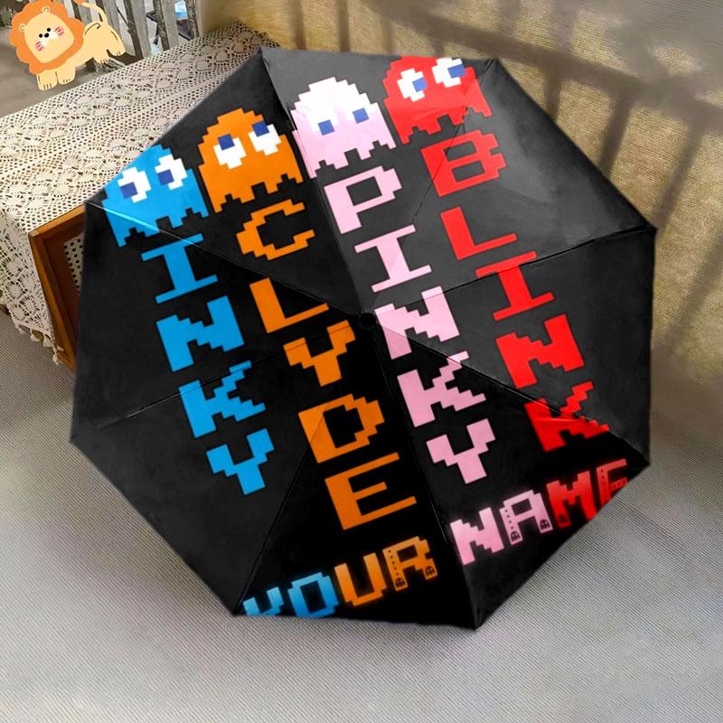 1 PC Automatic Folding Umbrella - Pac-Man Custom Name Pattern, Portable & Foldable Design with 8 Ribs, Christmas Birthday Gifts