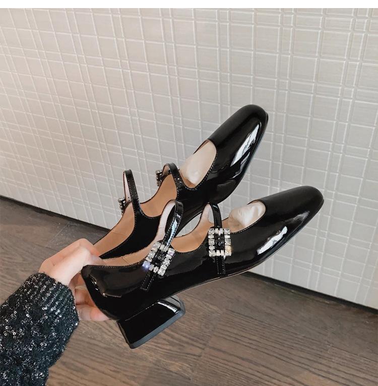 

Версия из овчины~ Кожаные туфли с квадратным носком и стразами, туфли-лодочки, женские туфли на толстом каблуке, французские ретро туфли Мэри Джейн 40