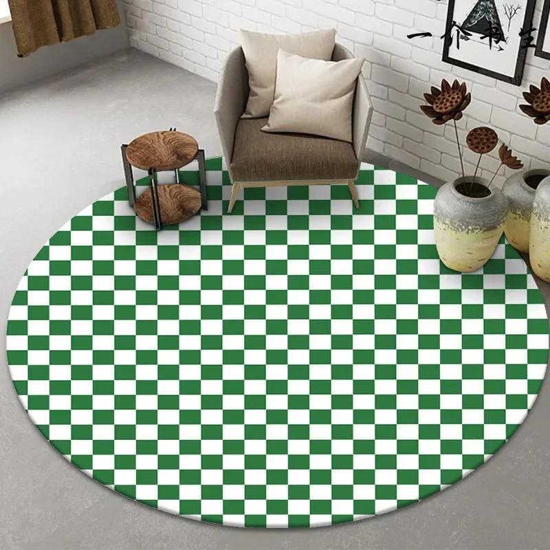 Checkerboard Plaid Round Carpet Geometric Floor Mat for Bedside Dorm Closet Dining Room Decor Soft Non-Slip Area Rugs Doormat