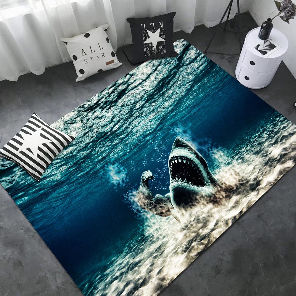 Funny Shark Floor Mat Non-Slip Laundry Room Mat Laundry Decor Balcony Child Living Room Bedside Mats