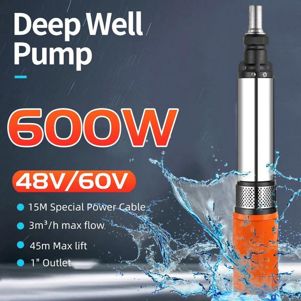 600W 45M Max Lift Deep Well Pump Submersible Alternative Energy Agricultural Irrigation Garden Solar Water Pump