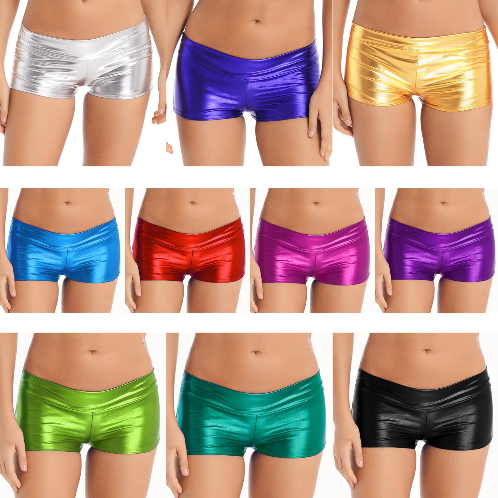 

Жіночі сексуальні металеві шорти Rave Booty Shorts з низькою талією зі спандексу, блискучі штани для танцю на жердині, золотисто-срібні шорти One Size фіолетовий