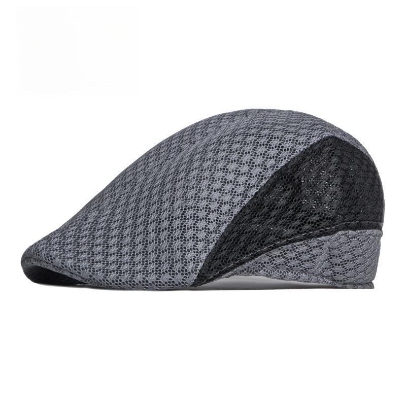 Plus Size Men's Hollow Out Mesh Flat Cap Color Block Summer Ivy Cap Retro British Beret Big Head Friendly Cabbie Hat