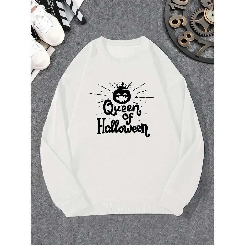 Men's Queen of Halloween Print Casual Crew Neck Sweatshirt 100% Cotton Printed Long-Sleeve Crew Neck Pullover