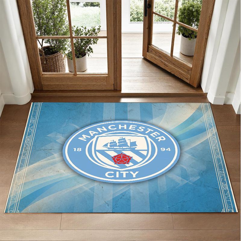 Manchester City Design Crystal Velvet Rug Soft Decorative Mat for Bedroom Entrance