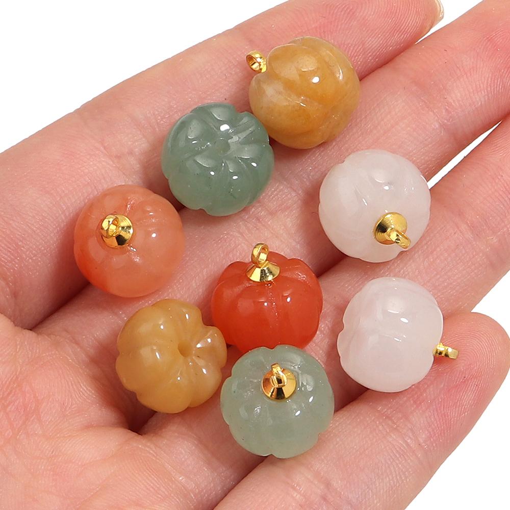 5PCS/Lot 12 14mm Cute Pumpkin Pendant Rose Quartz Green Aventurine Natural Stone Pendant Charms for Jewelry Making DIY Necklace