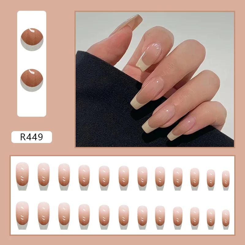 24Pcs French Tip Extra Long Ballerina Press On Nails Detachable Artificial Fake Nails Wearable Nail Art Tips