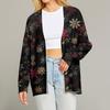 Women's Fashion Long Sleeve Print V-Neck Button Loose Cardigan Top