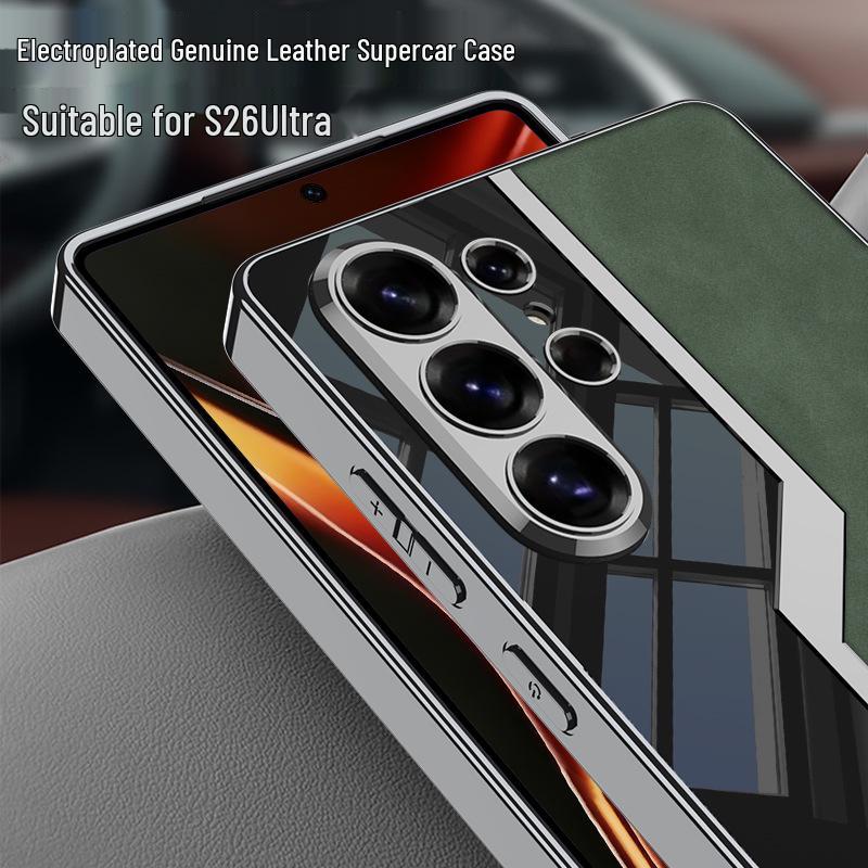 Fashionable Cross-Border S26 Ultra Samsung Phone Case with Precision-Hole Electroplated Frame and Plain Leather