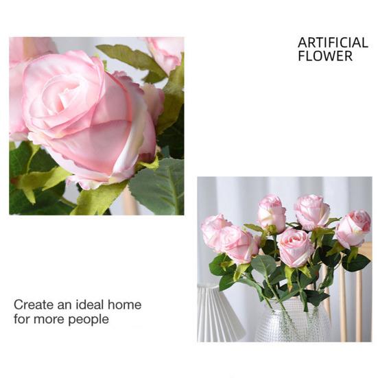 Artificial Rose Branch with Stem Green Leaves Home Wedding Party Faux Flower Floral Arrangement Indoor