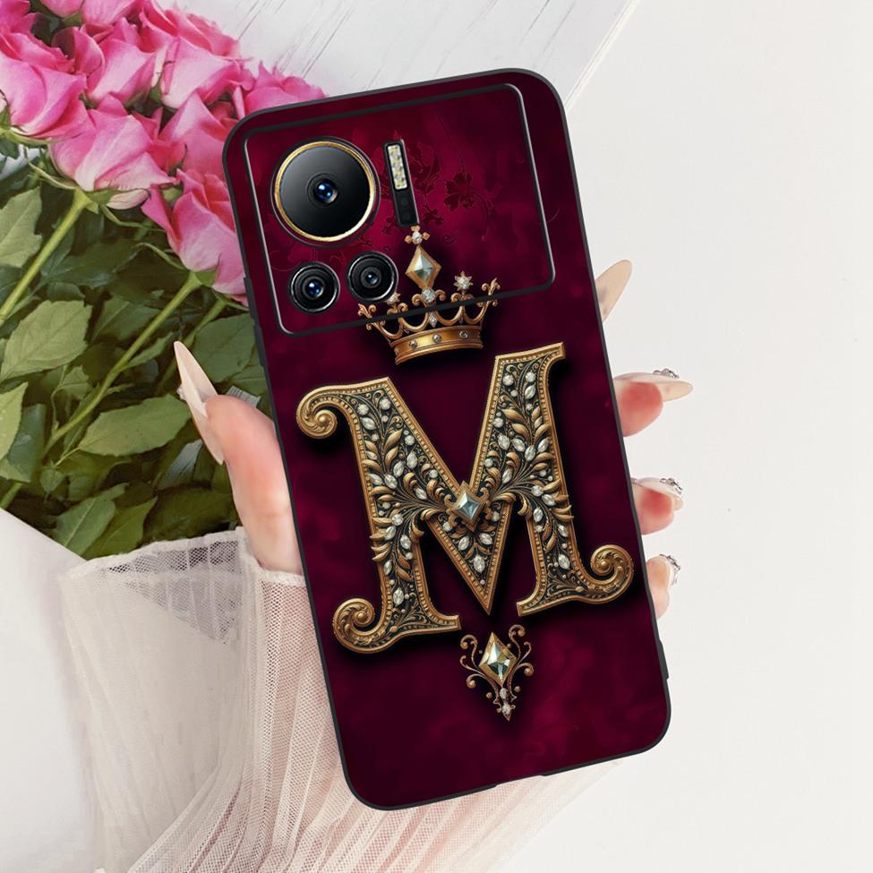 For Infinix Note 12 VIP Case Silicone Luxury Crown A-Z Letters 2D Flat Pattern Soft Casing For Infinix Note 12VIP X672 Cover