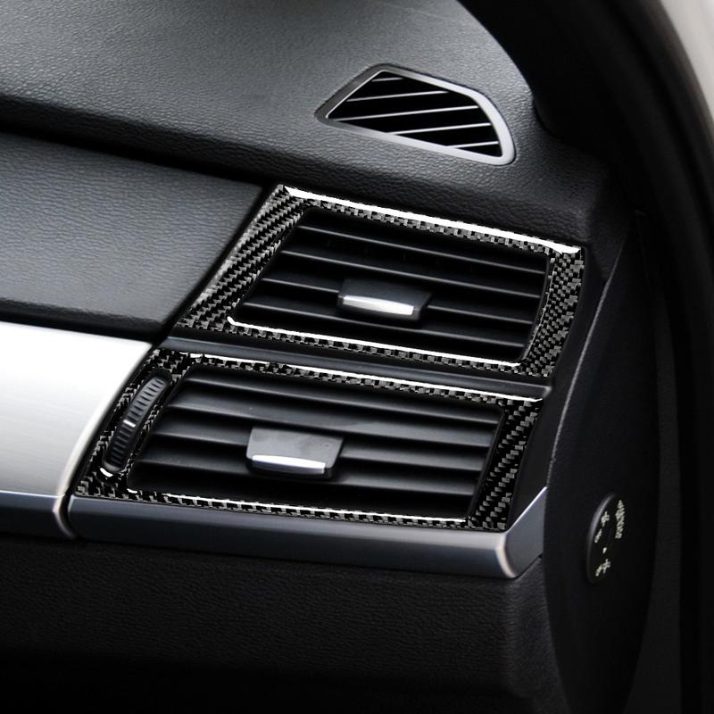 Real Carbon Fiber Car Accessories Dashboard Air Vent Trim Cover Soft Sticker For BMW X5 E70 2008-2013 X6 E71 2009-2014