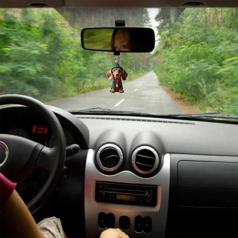 7PCS Funny Dachshund Christmas Stocking Pendant Playful Dog Ornaments for Christmas Tree Hanging Pendant