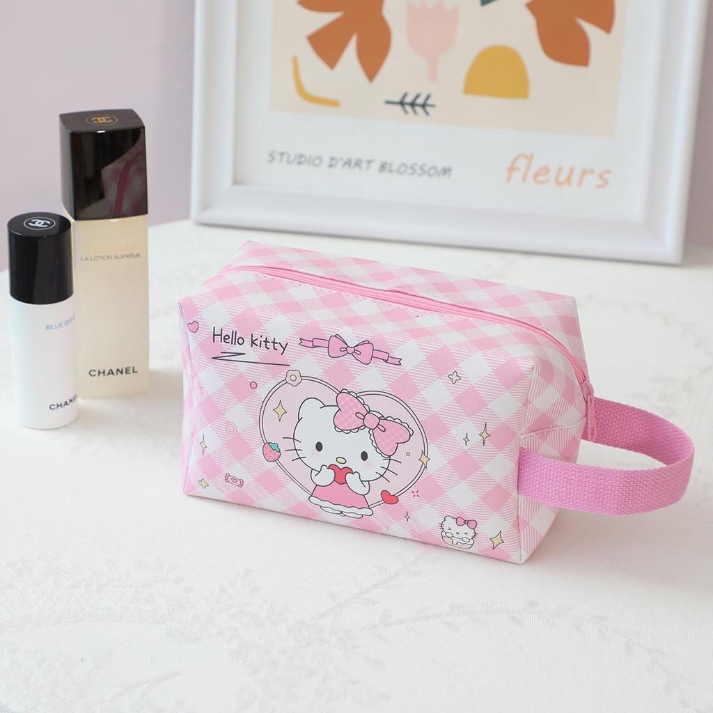 Melody Grid Party Cartoon Leather Waterproof Makeup Storage Bag With Handle