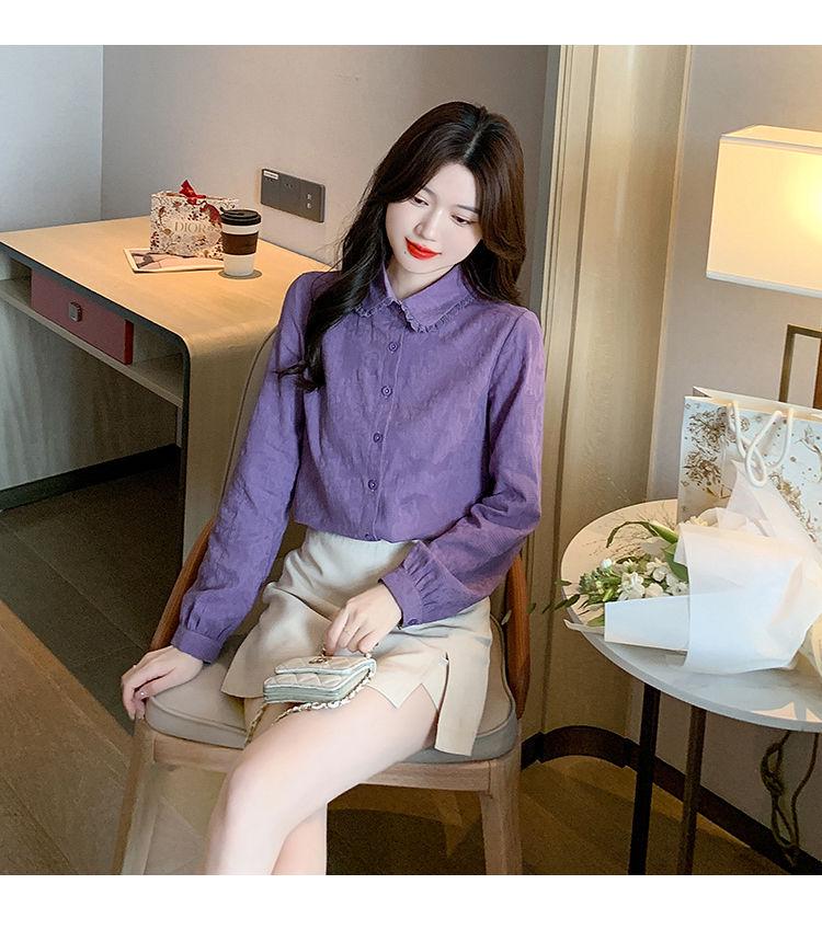 Women's 2024 Spring Pure Cotton Lapel Shirt - Fashionable, Versatile, Age-Defying Long Sleeve Top.